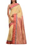 Buy_Samyukta Singhania_Beige Silk Saree With Running Blouse_at_Aza_Fashions