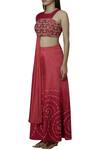 Show Shaa_Coral Silk Chanderi Embroidered Top With Palazzo_Online_at_Aza_Fashions