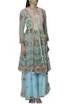 Sonali Gupta_Blue Organza Tie-up Neck Embroidered Kurta Gharara Set  _Online_at_Aza_Fashions