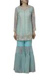 Buy Sonali Gupta Blue Organza Round Embroidered Kurta Sharara Set Online at Aza Fashions Buy_Sonali Gupta_Blue Organza Round Embroidered Kurta Sharara Set _Online_at_Aza_Fashions