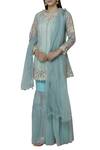 Sonali Gupta Blue Organza Round Embroidered Kurta Sharara Set Online at Aza Fashions Sonali Gupta_Blue Organza Round Embroidered Kurta Sharara Set _Online_at_Aza_Fashions