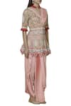 Sonali Gupta_Pink Pure Organza V Neck Embroidered Kurta With Draped Pants  _Online_at_Aza_Fashions