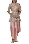 Buy_Sonali Gupta_Pink Pure Organza V Neck Embroidered Kurta With Draped Pants  _at_Aza_Fashions