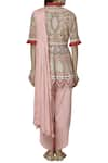 Shop_Sonali Gupta_Pink Pure Organza V Neck Embroidered Kurta With Draped Pants  _at_Aza_Fashions