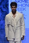 Antar Agni_Off White Zari Lycra Linen Jacket_Online_at_Aza_Fashions