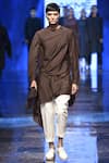 Buy_Antar Agni_Brown Cotton Silk Asymmetric Kurta_at_Aza_Fashions