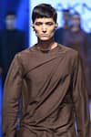 Shop_Antar Agni_Brown Cotton Silk Asymmetric Kurta_at_Aza_Fashions