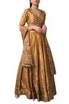 Shop_Ekaya_Yellow Dupion Silk Printed Lehenga Set_at_Aza_Fashions