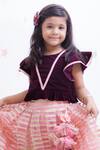 Shop Fayon Kids Wine Velvet, Net Gota Patti, Tassels Embroidered Lehenga Set Online at Aza Fashions Shop_Fayon Kids_Wine Velvet, Net Gota Patti, Tassels Embroidered Lehenga Set _Online_at_Aza_Fashions
