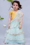Buy_Fayon Kids_Blue Chiffon Sequins Embroidered Pre-draped Lehenga Set _at_Aza_Fashions
