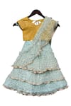 Fayon Kids_Blue Chiffon Sequins Embroidered Pre-draped Lehenga Set _Online_at_Aza_Fashions