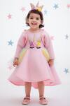Buy_Fayon Kids_Pink Cotton, Lycra Fabric Flowers Embroidered Dress _at_Aza_Fashions