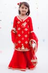 Buy_Fayon Kids_Red Georgette Embroidery Kurta Sharara Set _at_Aza_Fashions