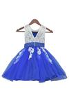 Shop_Fayon Kids_Blue Cotton, Net Bows, Embroidery Flared Dress _at_Aza_Fashions