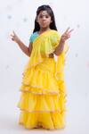 Buy_Fayon Kids_Blue Georgette, Cotton Sequins, Metallic Embroidered Pre-draped Lehenga Set _at_Aza_Fashions