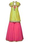 Buy_Preeti S Kapoor_Pink Net, Dupion Mandarin Collar Embroidered Kurta Sharara Set _Online_at_Aza_Fashions