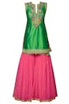 Buy_Preeti S Kapoor_Pink Net, Dupion Round Embroidered Kurta Sharara Set _Online_at_Aza_Fashions