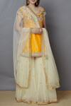 Buy_Preeti S Kapoor_Cream Net, Dupion Leaf Neck Embroidered Kurta Sharara Set_at_Aza_Fashions