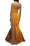 Shop_Shloka Khialani_Yellow Georgette Halter Neck Pre-draped Saree With Blouse  _at_Aza_Fashions