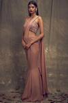 Buy_Shloka Khialani_Pink Net, Crepe, Georgette V Neck Pre-draped Saree With Blouse _at_Aza_Fashions