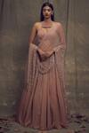 Buy_Shloka Khialani_Pink Net, Crepe, Georgette Halter Neck Embellished Lehenga Set _at_Aza_Fashions