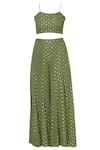 Shop_Silky Bindra_Green Net, Georgette, Shantoon Jacket Roundcrop Top Embroidered Palazzo Set _Online_at_Aza_Fashions