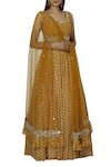 Silky Bindra_Yellow Net Round Embroidered Lehenga Set _Online_at_Aza_Fashions