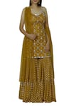 Silky Bindra_Yellow Georgette U-shaped Neckline Embroidered Kurta Sharara Set _Online_at_Aza_Fashions