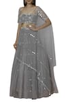 Buy_Silky Bindra_Grey Net Wide Square Shaped Neckline Embroidered Lehenga Set _Online_at_Aza_Fashions