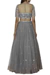 Shop_Silky Bindra_Grey Net Wide Square Shaped Neckline Embroidered Lehenga Set _at_Aza_Fashions