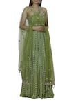 Silky Bindra_Green Net, Georgette, Shantoon Asymmetric Embroidered Anarkali With Dupatta _Online_at_Aza_Fashions