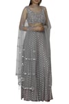 Buy_Silky Bindra_Grey Georgette Leaf Neck Embroidered Gharara Set _at_Aza_Fashions