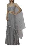 Buy_Silky Bindra_Grey Crepe, Shantoon Square Neckline Embroidered Gharara Set _at_Aza_Fashions