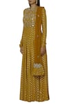 Buy_Silky Bindra_Yellow Georgette Round Embroidered Anarkali With Dupatta _Online_at_Aza_Fashions