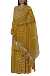 Silky Bindra_Yellow Georgette Round Embroidered Anarkali With Dupatta _Online_at_Aza_Fashions