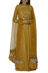 Buy_Silky Bindra_Yellow Georgette Round Embroidered Anarkali With Dupatta _at_Aza_Fashions