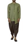 Buy_GRAM OF INK_Green Cotton Linen Dhoti Kurta Set_at_Aza_Fashions