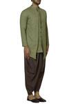 GRAM OF INK_Green Cotton Linen Dhoti Kurta Set_Online_at_Aza_Fashions