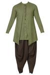 Buy_GRAM OF INK_Green Cotton Linen Dhoti Kurta Set_Online_at_Aza_Fashions