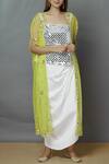 Buy_Preeti S Kapoor_White Net, Dupion Square Neck Embellished Jacket Skirt Set_at_Aza_Fashions
