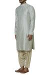 Buy_Pranay Baidya_Grey Chanderi Striped Kurta_Online_at_Aza_Fashions