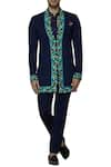 Buy_SOL by Piyush Dedhia_Blue Herringbone Embroidered Jacket Kurta Set  _at_Aza_Fashions