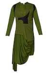 Shop_SOL by Piyush Dedhia_Green Polyester Knit Draped Kurta Bundi Set  _Online_at_Aza_Fashions