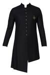 Shop_SOL by Piyush Dedhia_Black Polyester Knit Button Front Sherwani Set  _Online_at_Aza_Fashions