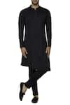 Buy_SOL by Piyush Dedhia_Black Twill Knit Asymmetric Kurta Bandhgala Set _at_Aza_Fashions