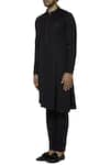 SOL by Piyush Dedhia_Black Twill Knit Asymmetric Kurta Bandhgala Set _Online_at_Aza_Fashions