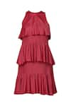 Shop_Ankita_Red Dull Satin Halter Tiered Dress  _Online_at_Aza_Fashions