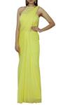 Buy_Arpan Vohra_Yellow Georgette Halter Embellished Pre-draped Saree _at_Aza_Fashions