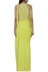 Shop_Arpan Vohra_Yellow Georgette Halter Embellished Pre-draped Saree _at_Aza_Fashions