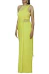 Buy_Arpan Vohra_Yellow Georgette Halter Embellished Pre-draped Saree _Online_at_Aza_Fashions